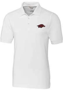 Cutter and Buck Arkansas Razorbacks Mens White Advantage Short Sleeve Polo