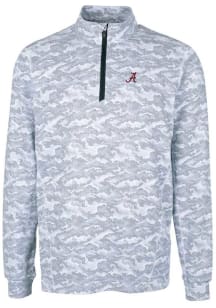 Cutter and Buck Alabama Crimson Tide Mens Charcoal Traverse Camo Print Stretch Long Sleeve Qtr Zip..