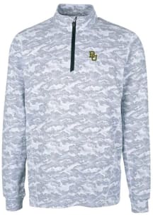 Cutter and Buck Baylor Bears Mens Charcoal Traverse Camo Print Stretch Long Sleeve Qtr Zip Pullove..