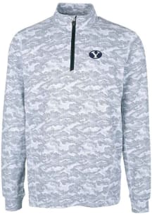 Cutter and Buck BYU Cougars Mens Charcoal Traverse Camo Print Stretch Long Sleeve Qtr Zip Pullover