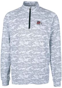 Cutter and Buck Fresno State Bulldogs Mens Charcoal Traverse Camo Print Stretch Long Sleeve Qtr Zi..