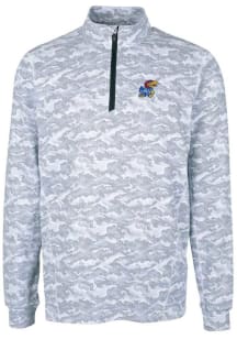 Cutter and Buck Kansas Jayhawks Mens Charcoal Traverse Camo Print Stretch Long Sleeve Qtr Zip Pull..