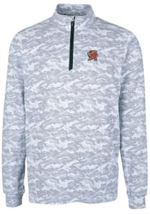 Cutter and Buck Maryland Terrapins Mens Charcoal Traverse Camo Print Stretch Long Sleeve Qtr Zip P..