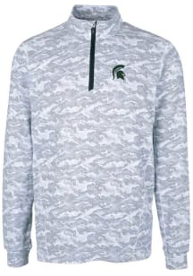 Cutter and Buck Michigan State Spartans Mens Charcoal Traverse Camo Print Stretch Long Sleeve Qtr..