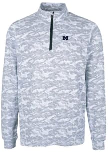 Cutter and Buck Michigan Wolverines Mens Charcoal Traverse Camo Print Stretch Long Sleeve Qtr Zip..