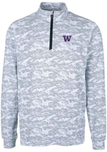 Cutter and Buck Washington Huskies Mens Charcoal Traverse Camo Print Stretch Long Sleeve Qtr Zip P..