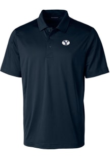 Cutter and Buck BYU Cougars Mens Navy Blue Prospect Textured Short Sleeve Polo