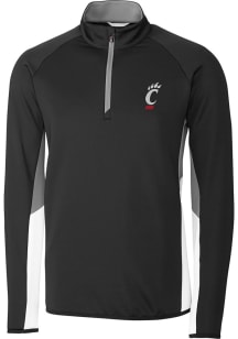 Cutter and Buck Cincinnati Bearcats Mens Black Traverse Colorblock Long Sleeve Qtr Zip Pullover