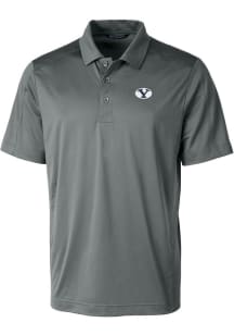 Cutter and Buck BYU Cougars Mens Grey Prospect Textured Short Sleeve Polo