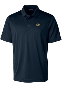 Cutter and Buck GA Tech Yellow Jackets Mens Navy Blue Prospect Textured Short Sleeve Polo