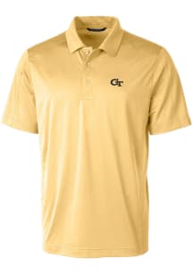 Cutter and Buck GA Tech Yellow Jackets Mens Yellow Prospect Textured Short Sleeve Polo