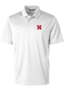 Cutter and Buck Nebraska Cornhuskers Mens White Prospect Textured Short Sleeve Polo