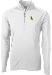 Cutter and Buck Baylor Bears Mens White Adapt Eco Knit Long Sleeve Qtr Zip Pullover