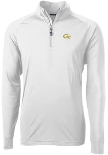 Cutter and Buck GA Tech Yellow Jackets Mens White Adapt Eco Knit Long Sleeve Qtr Zip Pullover