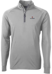 Cutter and Buck Illinois Fighting Illini Mens Grey Adapt Eco Knit Stretch Long Sleeve Qtr Zip Pull..