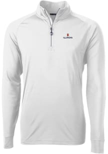 Cutter and Buck Illinois Fighting Illini Mens White Adapt Eco Knit Long Sleeve Qtr Zip Pullover