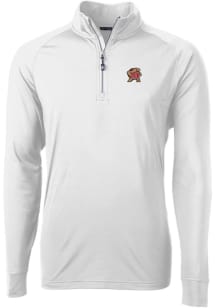Cutter and Buck Maryland Terrapins Mens White Adapt Eco Knit Long Sleeve Qtr Zip Pullover