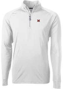 Cutter and Buck Miami RedHawks Mens White Adapt Eco Knit Long Sleeve Qtr Zip Pullover