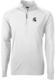 Cutter and Buck Michigan State Spartans Mens White Adapt Eco Knit Long Sleeve Qtr Zip Pullover