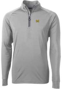Cutter and Buck Michigan Wolverines Mens Grey Adapt Eco Knit Stretch Long Sleeve Qtr Zip Pullover