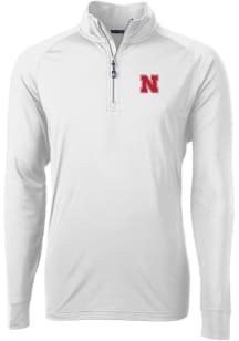 Cutter and Buck Nebraska Cornhuskers Mens White Adapt Eco Knit Long Sleeve Qtr Zip Pullover