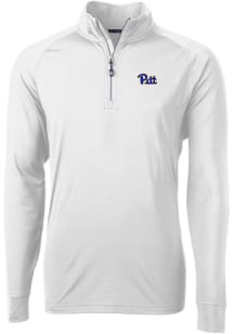 Cutter and Buck Pitt Panthers Mens White Adapt Eco Knit Long Sleeve Qtr Zip Pullover