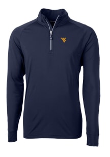 Cutter and Buck West Virginia Mountaineers Mens Navy Blue Adapt Eco Knit Long Sleeve Qtr Zip Pullo..