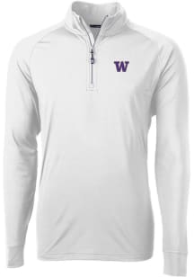 Cutter and Buck Washington Huskies Mens White Adapt Eco Knit Long Sleeve Qtr Zip Pullover