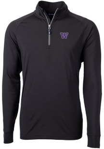 Cutter and Buck Washington Huskies Mens Black Adapt Eco Knit Long Sleeve Qtr Zip Pullover