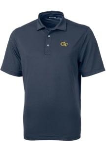 Cutter and Buck GA Tech Yellow Jackets Mens Navy Blue Virtue Eco Pique Short Sleeve Polo