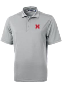Cutter and Buck Nebraska Cornhuskers Mens Grey Virtue Eco Pique Short Sleeve Polo