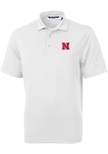 Cutter and Buck Nebraska Cornhuskers Mens White Virtue Eco Pique Short Sleeve Polo