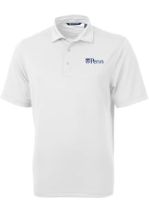 Cutter and Buck Pennsylvania Quakers Mens White Virtue Eco Pique Short Sleeve Polo