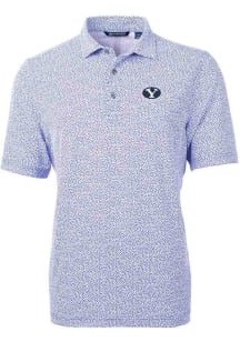 Cutter and Buck BYU Cougars Mens Blue Virtue Eco Pique Botanical Short Sleeve Polo
