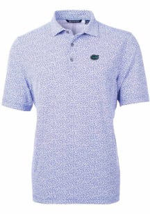 Cutter and Buck Florida Gators Mens Blue Virtue Eco Pique Botanical Short Sleeve Polo