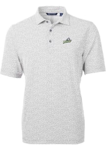 Cutter and Buck Florida Gulf Coast Eagles Mens Grey Virtue Eco Pique Botanical Short Sleeve Polo