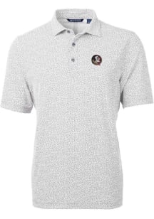 Cutter and Buck Florida State Seminoles Mens Grey Virtue Eco Pique Botanical Short Sleeve Polo