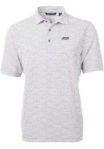 Cutter and Buck James Madison Dukes Mens Grey Virtue Eco Pique Botanical Short Sleeve Polo