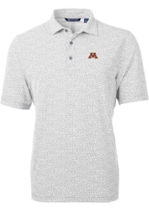 Cutter and Buck Minnesota Golden Gophers Mens Grey Virtue Eco Pique Botanical Short Sleeve Polo