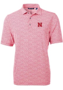 Cutter and Buck Nebraska Cornhuskers Mens Red Virtue Eco Pique Botanical Short Sleeve Polo