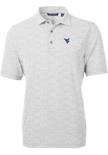 Cutter and Buck West Virginia Mountaineers Mens Grey Virtue Eco Pique Botanical Short Sleeve Polo
