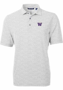 Cutter and Buck Washington Huskies Mens Grey Virtue Eco Pique Botanical Short Sleeve Polo