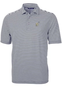 Cutter and Buck Navy Mens Navy Blue Virtue Eco Pique Stripe Short Sleeve Polo