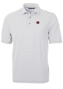 Cutter and Buck Auburn Tigers Mens Grey Virtue Eco Pique Stripe Short Sleeve Polo