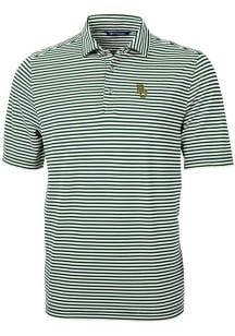 Cutter and Buck Baylor Bears Mens Green Logo Virtue Eco Pique Stripe Short Sleeve Polo