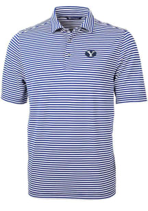 Cutter and Buck BYU Cougars Mens Blue Virtue Eco Pique Stripe Short Sleeve Polo