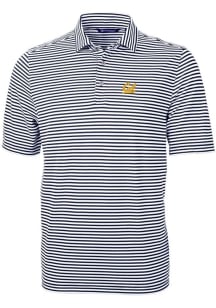 Cutter and Buck Cal Golden Bears Mens Navy Blue Virtue Eco Pique Stripe Short Sleeve Polo