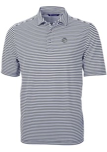 Cutter and Buck Georgetown Hoyas Mens Navy Blue Virtue Eco Pique Stripe Short Sleeve Polo
