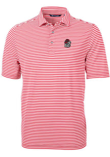 Cutter and Buck Georgia Bulldogs Mens Red Virtue Eco Pique Stripe Short Sleeve Polo
