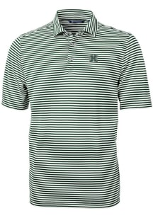 Cutter and Buck Hawaii Warriors Mens Green Virtue Eco Pique Stripe Short Sleeve Polo